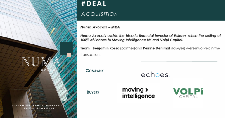 Numa Avocats assists the historic financial investor within the course of the acquisition of Echoes by Moving Intelligence B .V. and Volpi Capital LLP