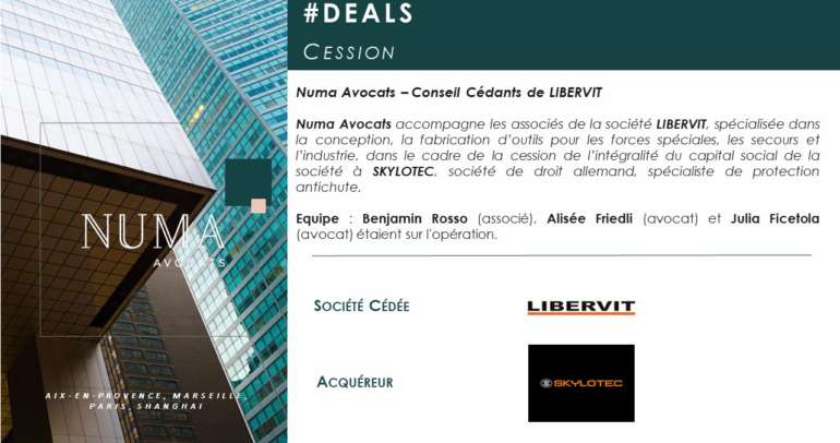 Numa Avocats accompagne les associés de la société LIBERVIT dans le cadre de la cession de la société à SKYLOTEC